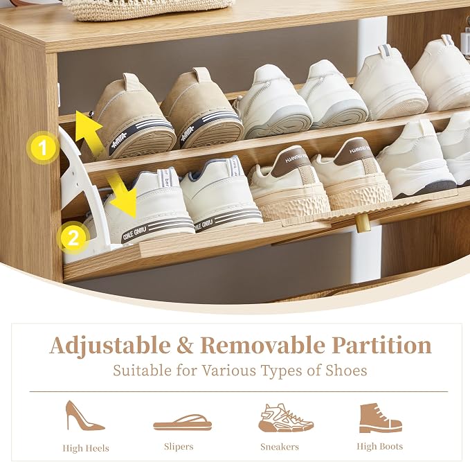 BERRYMERRY 27.6" W Shoe Storage Cabinet with 2 Flip Drawers, Unique | Natural,Hidden,Small,Front Door,Entryway,Narrow
