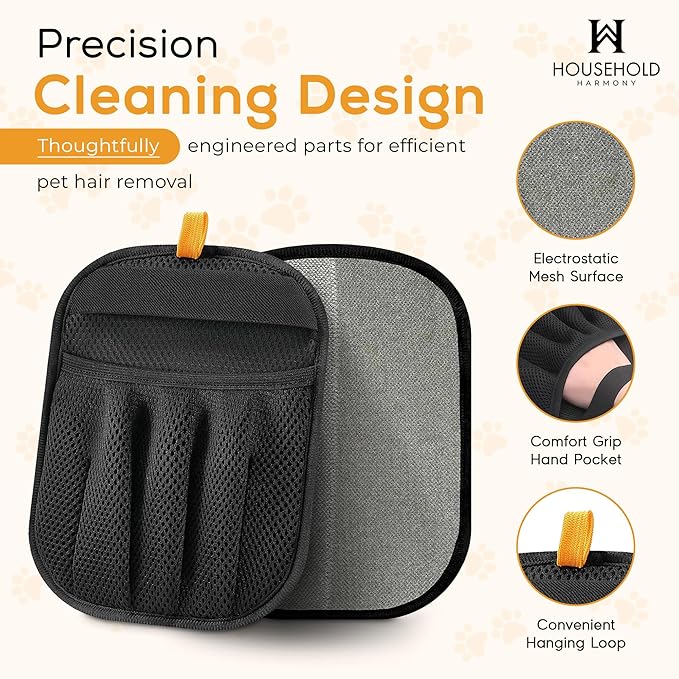 Pet Hair Remover Glove for Dogs & Cats, Reusable Electrostatic Pet Hair Glove for Couch, Carpet, Sofa, Car Seat, Bedding and Clothing, Strong Static Fur Pickup Multi Surface Lint and Fur Cleaning Tool