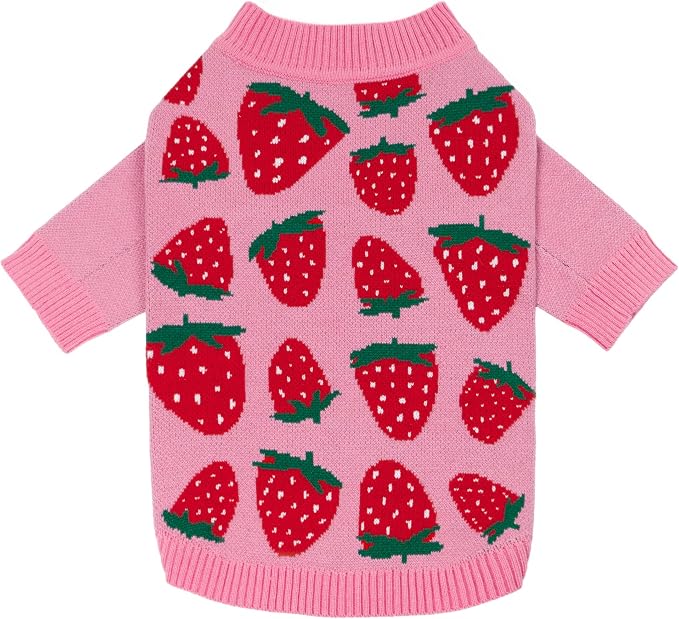 Fitwarm Adorable Strawberry Dog Sweater, Thermal Dog Winter Clothes for Small Dogs Girl, Pet Outfit, Pink, Red, White, Green, XXL