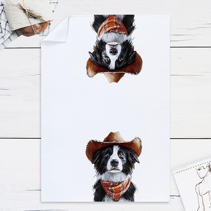 Cabana Bro Border Collie Gifts Kitchen Towels, Border Collie Gifts for Women Men Decorative Hand Towels for Bathroom, Funny Western Cowboy Shepherd Dog Dish Tea Towels for Kitchen, 16x24 Inch