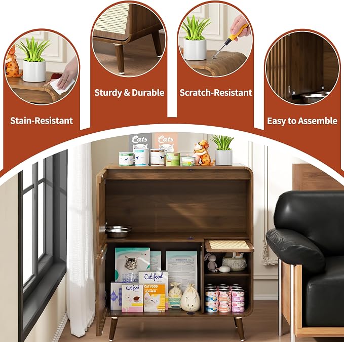 Dog Proof Cat Feeding Station, Pet Feeding Station with Storage
