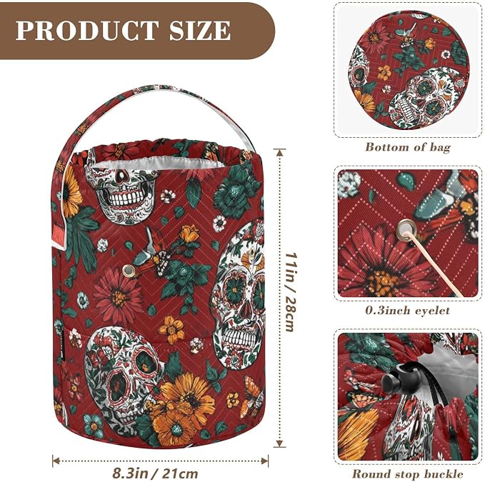 Tatenale Crochet Bag Yarn Bag Knitting Project Bag with Pockets and Handle Portable Yarn Storage Organizer Tangle Free 8.3x11 InchRed Meixcan Flag Skull03