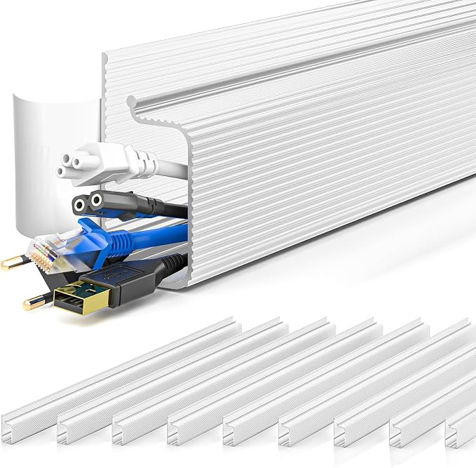 YECAYE 157in Cable Management Cord Organizer, Cable Raceway, White | Easy Install Self-Adhesive Cable Organizer,Cord Management, Desk Wire Holder for Office Organization,Child and Pet Proofing