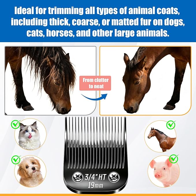 Dog Grooming Replacement Blades Compatible with Andis Dog Clippers,Most OsterA5, Wahl KM Series Pet Clippers for Animal Dog,Cat,Horse (Black-3/4 HT)