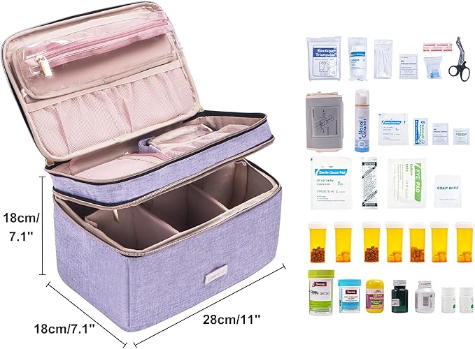 Lexeeco Travel Medicine Pill Bottle Organizer Bag with Portable Small Pouch | Medication Case with Lockable Zipper for Pill,Vitamin,Medicine Storage Box for College Dorm Student,Home,First Aid Bag Empty