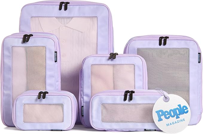 Compression Packing Cubes for Travel, 6-Pack, Purple | Solves overpacking, 6-Piece set fits most suitcases, 50% Space savings, Compression luggage organizer bags
