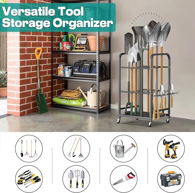 EVERHANGER Garden Tool Organizer and Storage, Yard Tool Stand | Garage Tool Rack Organization for Indoor/Outdoor Use