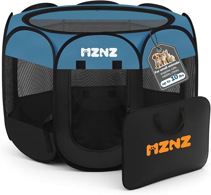 Dog Cat Small Animal Puppy Playpen Crate, Small, Blue Black | Portable Pop Up Pet Cage Enclosure Tent Kennel Indoor Outdoor with Carrying Case, No Assembly, Camping Use