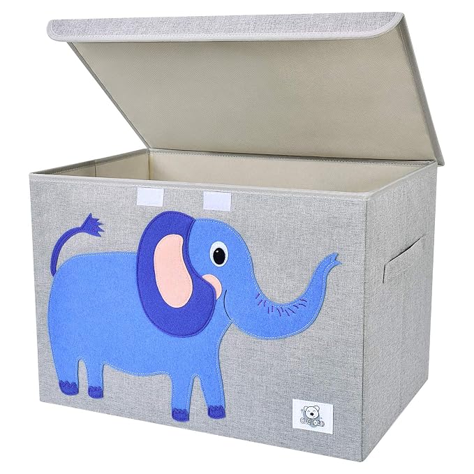 Large Toy Box Storage with Lid, Foldable Fabric Toy Chest Storage for Kids | Toy Organizer Basket, Collapsible Animal Print Storage Bin for Toddlers, Boys and Girls, Playroom, Baby Nursery (Elephant)