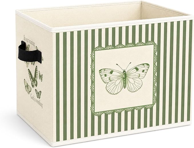 Butterfly Storage Bin, Foldable Fabric Basket for Kids Room Nursery | Foldable fabric storage bin with butterfly faith design for toys, books, clothes, nursery, bedroom, and playroom use.