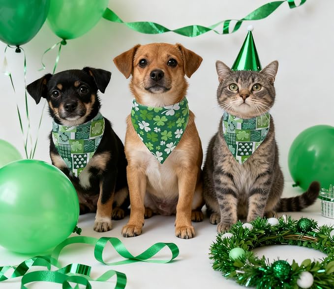 St. Patrick's Day Dog Bandanas 2PCS-Small,Irish Shamrock Design Scarves, Holiday Costumes,Pet Scarves for Boys and Girls,Dog Outfit Gifts for Small Dogs and Cats(Green)