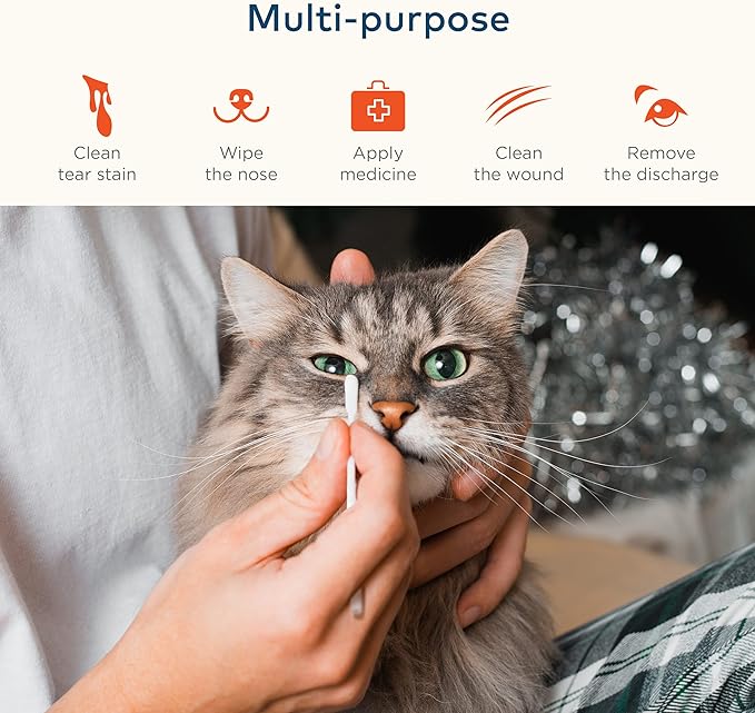 ARCA PET Cotton Swabs for Dogs and Cats - Cat & Dog Ear Cleaner Long Cotton Swab - Extra Long Stick, Cat & Dog Ear Cleaning Kit for Puppies and Pets, Multipurpose Pet Cotton Swabs for Ears (100 Buds)
