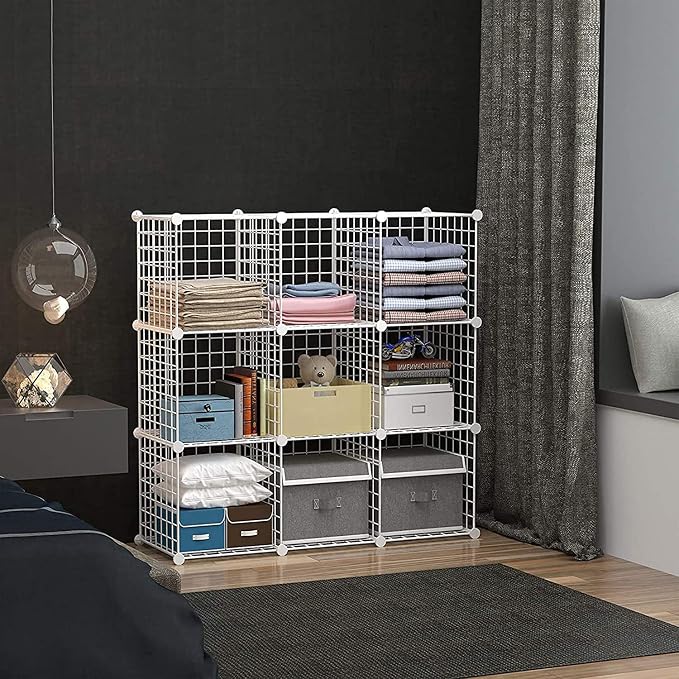 C&AHOME Wire Cube Storage, 9-Cube Organizer Metal, Wire C Grids Storage, Storage Bins Shelf, Modular Bookshelf, Closet Cabinet Ideal for Home, Living Room, Office 36.6”L x 12.4”W x 48.4”H White | Storage Bins Shelf, Modular Bookshelf Units, Closet Cabi...