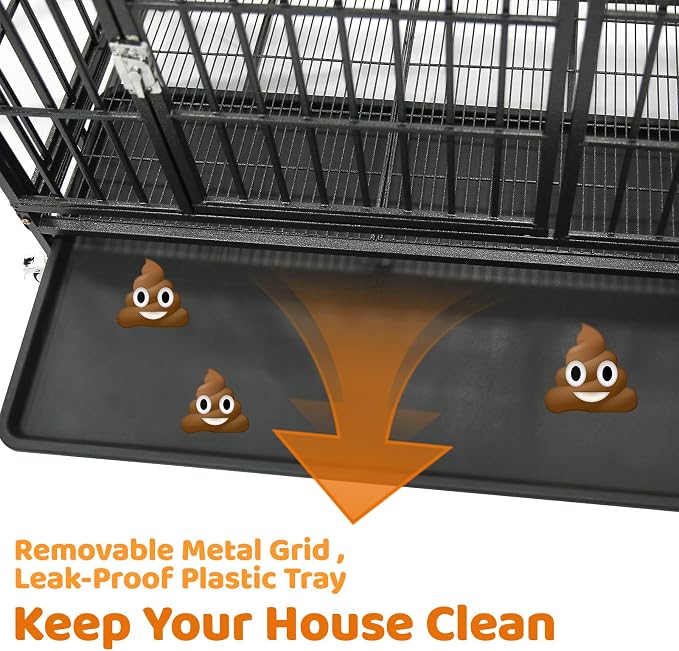 Homey Pet 37 Inch Heavy Duty Dog Crate for Medium Dogs | Stackable Dog Cage Kennel with Four Lockable Wheels, Removable Tray & Grid, Open Top, Escape Proof Dog Kennel Indoor