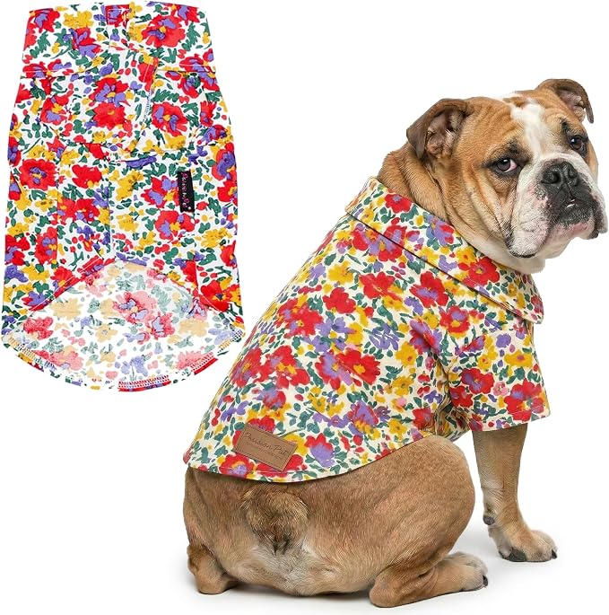 Parisian Pet Floral Dog Shirt - Cotton Clothes for Large Dogs - Stylish Dog Beach Outfit - Lightweight and Soft Puppy Clothes - Trendy Camp Tshirts for Dogs - Comfortable Summer Vacation Pet Apparel
