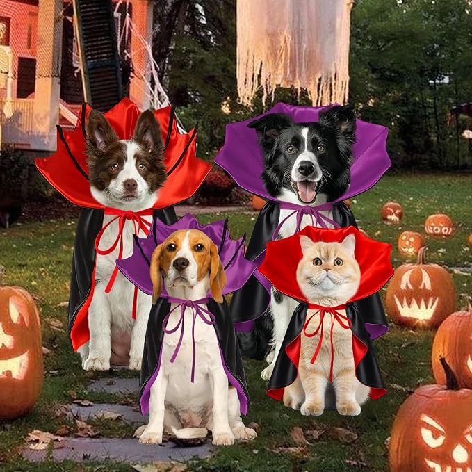 Dog Halloween Costume, Pet Cape for Small Puppy Dogs Cat Funny Red & Black Halloween Costumes with Neck Armor Adjustable Strap Idea for Vampire Party Cosplay (Red, S)