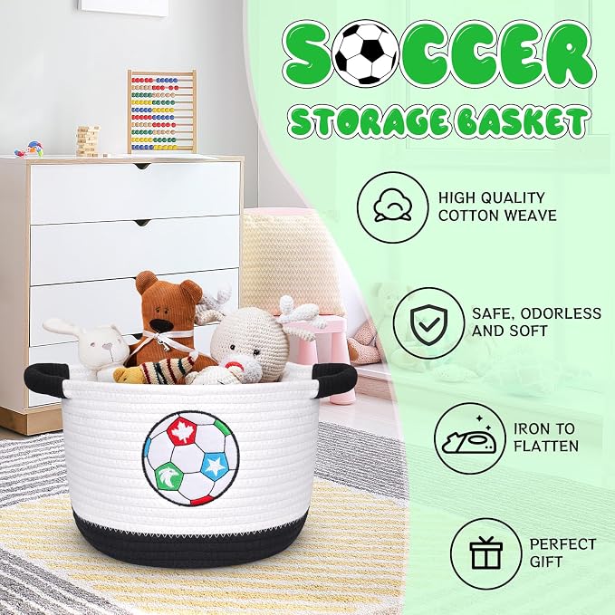 Woven Basket with Handle, 2026 World Cup Storage Basket Laundry Basket Organizer for Baby Shower, Blanket, Shelf, Cat Dog Toy Organizer, or Gifts Empty, 9"x9"x7" Baskets for Organizing