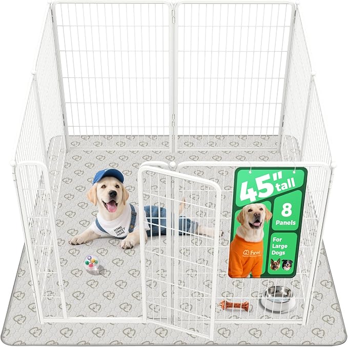 FXW Homeplus Indoor Dog Playpen with Washable Pee Pad, 45" H, 8 Panels | Calm Indoor Play Area, Super Absorbent Pad for Easy Cleanup, for Large Dogs, Patented