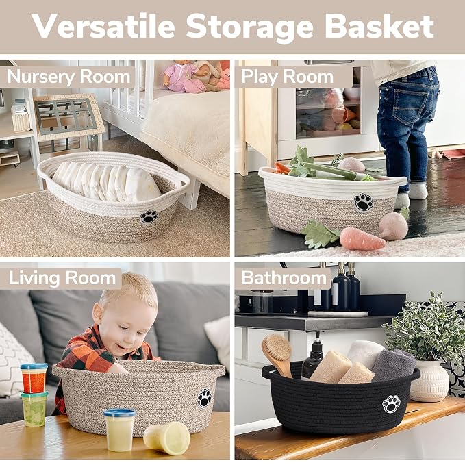 Dog Toy Basket, Small Woven Basket for Pet Toy Storage, Brown | 12"x 8" x 5" Small Dog Toy Bin & Box with Handles, Fits Living Room Bedroom Nursery Organization, Gift Basket Empty for Pets