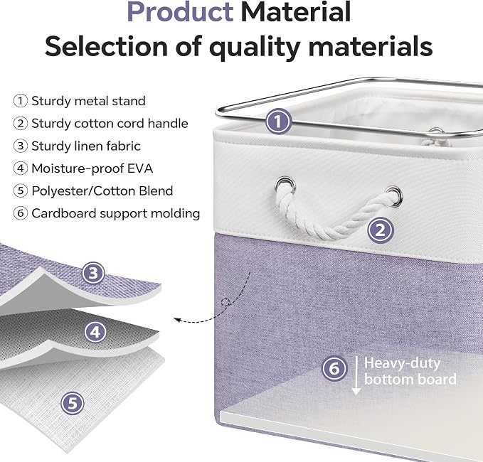 ECDYQXVU 13x13x13 Inch Storage Cube Bins Foldable Organizer Baskets 6 Pack | Soft Cotton Handles, Premium EVA Fabric, Hard Cardboard Bottom, Sturdy Metal Rim, Closet Shelf, Living Room, Bedroom, Laundry