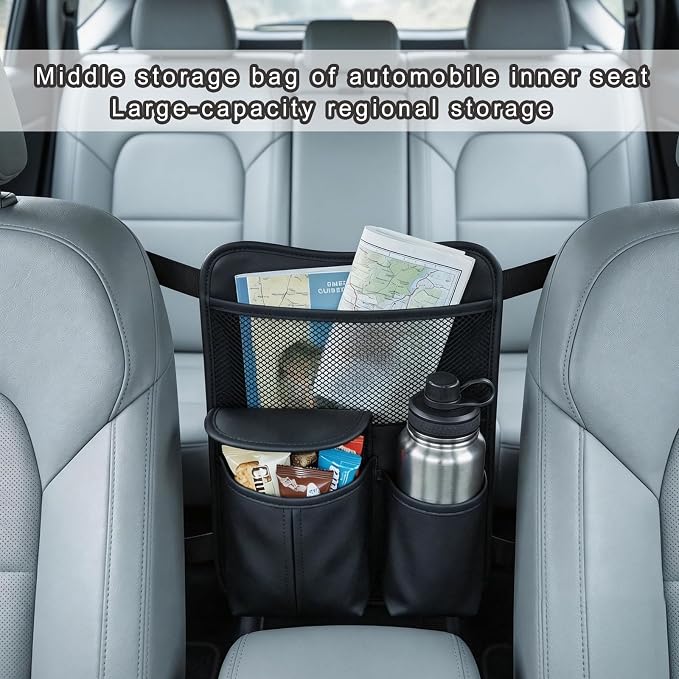 Upgraded Car Mesh Bag Elastic Seat Back Mesh Bag With Paper Towel and Handbag Bracket and Back Seat Storage Bag for Children Pets and Travel Necessities. (black)