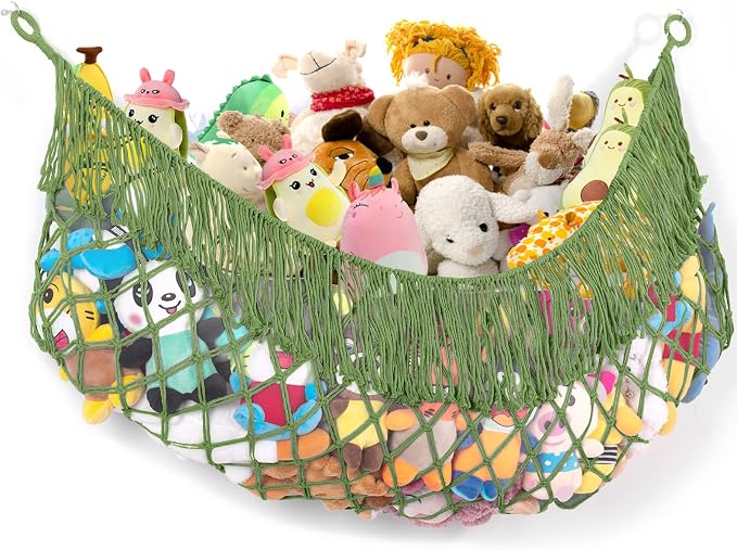 Stuffed Animal Hammock - Extra Large 56'' Long (Avocado green) | Premium Cotton Hand-knitted, Beautiful Long Tassel, Storage Hanging Organizer, Can Fit Stuffed Animals 30 Piece or More