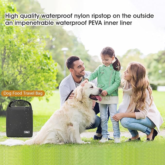 Pet Food Storage Bag Dog Food Travel Bag with 2PCS Collapsible Dog Travel Bowls Waterproof Kibble Storage Container for Road Trips Camping (Black, Small)