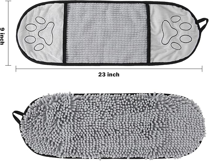 Absorbent Dog Towel, Microfiber Quick Drying Towel, Dog Bath Towel for Puppies, Super Absorbent Machine Washable Pet Towel with Hand Pocket, 9 x 23 inches (Gray)