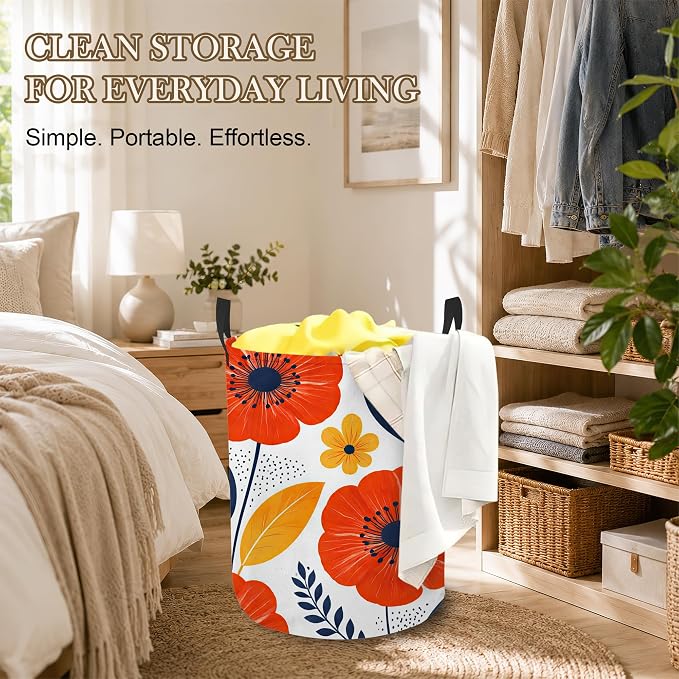 Moon Stars Laundry Hamper, Floral Leaves Laundry Baskets, Waterproof Oxford Cloth for Room/Bathroom/Bedroom/Dormitories 16x20.8 Inch