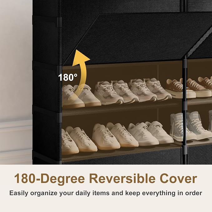 2 by 7 Tier Shoe Cabinet, 42-Pair Storage for Closet, Black | Removable Layer Fits Tall Boots, Split into 2 Units for Different Spots, Door Keeps Shoes Clean