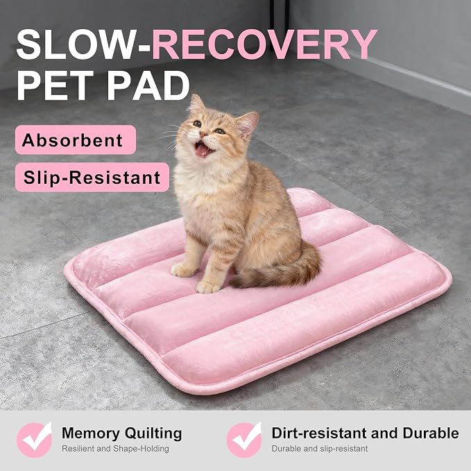 Dog Bed Mat, Reversible Dog Crate Pad with Washable Kennel Mat and Soft Foam, Flat Pet Bed for Dogs & Cats, for Crates Carriers & Travel (Pink, 18" L*12" W*1.5" Th)