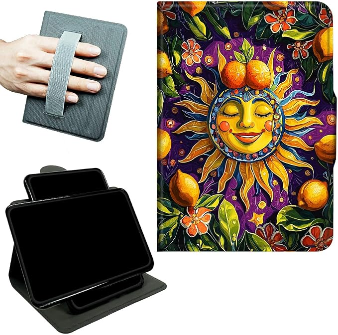 Rotating Handle Case for Samsung Galaxy Tab S10 Plus 2024/S9 FE+/S9 Plus 12.4 Inch 2023, 360 Degree Swivel Kickstand with Magnetic Closure Shockproof Leather Protective Cover, Sun Lemon