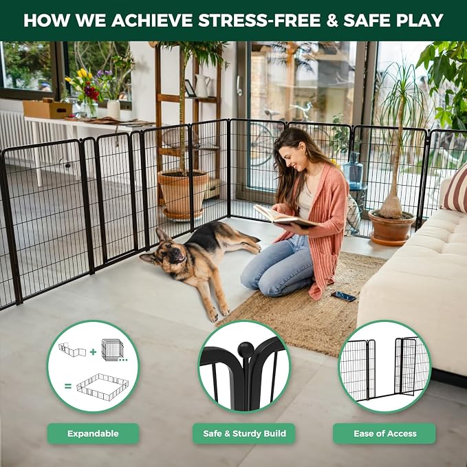 FXW Homeplus Indoor Dog Playpen, 45" H, 8 Panels, for Large Dogs | Stress-free play, Heavy-duty, Semi-open design, Easy setup, Threshold-free gate, Expandable, Patented