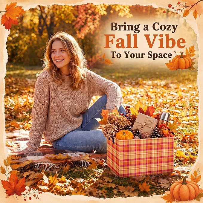 FoldTier 4 Pcs Fall Storage Baskets Empty Collapsible Autumn Organizer Bins with Handles Polyester Pumpkin Storage Bins for Autumn Thanksgiving Pet Toys Books Clothes Gifts Home Decor(Pumpkin)
