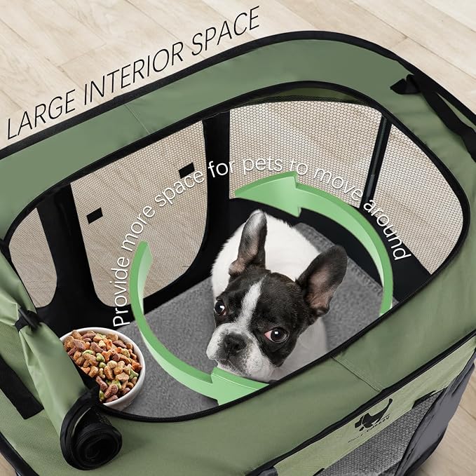 Dog Playpen, Foldable Kitten Playpen for Medium Dogs, Portable Pet Puppy Playpen with Removable Shade Cover, Indoor Outdoor Travel Camping Use for Small Pets with Carrying Case (S, Green)