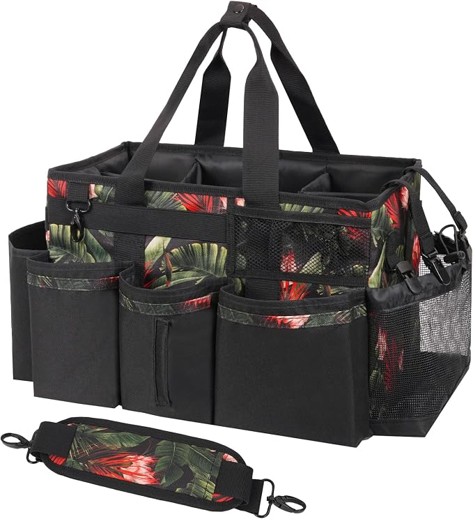 SCAVATA Wearable Cleaning Caddy Organizer With Handle & Shoulder Strap | Multiple Compartments, 4 Foldable Dividers, Portable Cleaning Supplies Tool Storage for Home, Car & Housekeeping, GreenBush