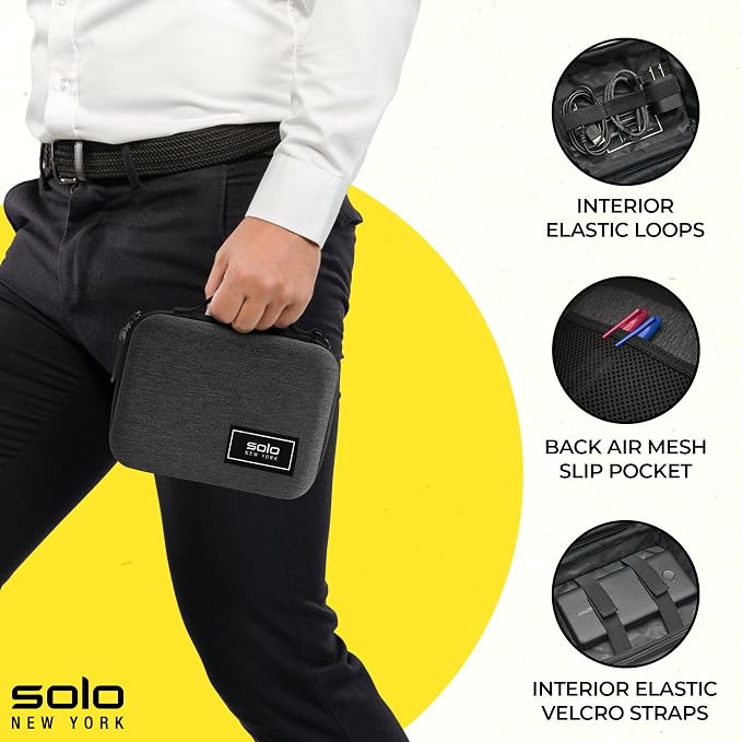Solo New York Tech Case - Electronics Organizer, Tech Accessories Pouch for Travel, Small Gadget Bag for Cords, Hard-Sided, Sturdy Carrying Handle - Stone Molded, Gray