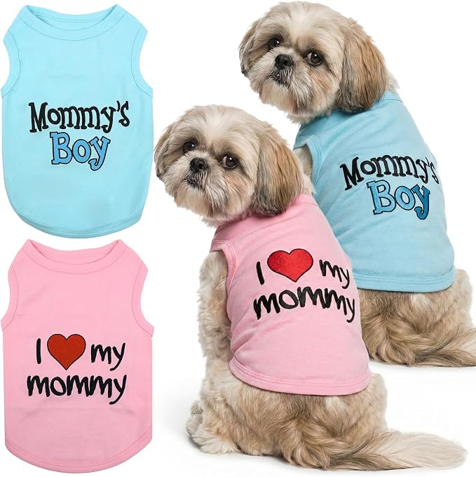 Parisian Pet 2 Pack Dog Shirts – 100% Cotton Shirts for Medium Dogs Boys – Sleeveless Mommy’s Love Dog Clothes – Breathable and Lightweight Pet Apparel - Stretchy Summer T Shirts for Dogs
