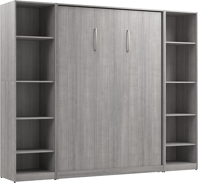 Bestar Full Murphy Bed with Closet Organizer, Platinum Gray, Claremont, 99W | Closet Organizers; dual piston mechanism; for guest room or multipurpose space; 10-year warranty