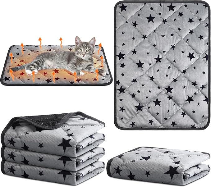 4 Pack Self Warming Cat Bed Self Heating Cat Mat Star Pattern Soft Dog Crate Pad Thermal Pet Mat Anti Slip Kennel Dog Washable Warming Bed for Outdoor Indoor(18 x 24 Inch,Gray)