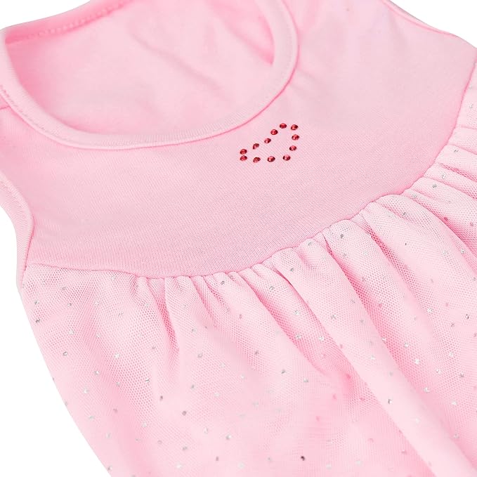 Blueberry Pet My Little Princess Cotton Blend Dog Tulle Dress in Lovely Pink with Heart, Back Length 16", Pack of 1 Clothes for Dogs
