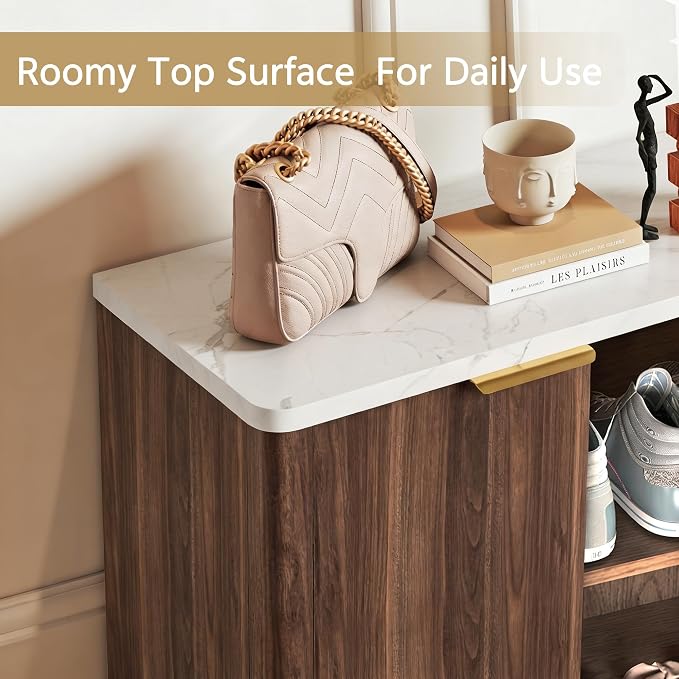 Shoe Cabinet with Doors & Adjustable Shelves, Walnut | Modern Wooden Storage Cabinet for Entryway, Mudroom And Apartment, Reducing Clutter And Dust Buildup