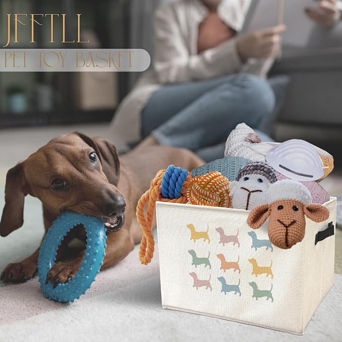 Colorful Dachshund Dog Toy Basket, Dog Home Decor, Dachshund Lovers Gifts Collapsible Pet Dogs Toy Storage Bin Box Basket Organizer, Pet Supplies for Dogs