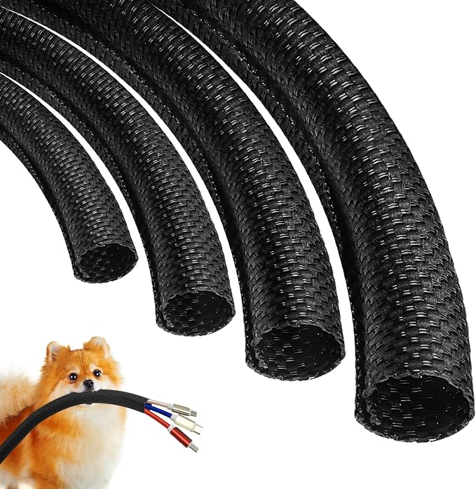 Cat Dog Cord Protectors from Pets No Chew 6.6ft - 4/5inch，Rabbits Cable Sleeves Cord Management Puppy Proof Covers, Wire Loom Critter Cord Charger Protector Heavy Duty Split Sleeve Automotive Tv，Black