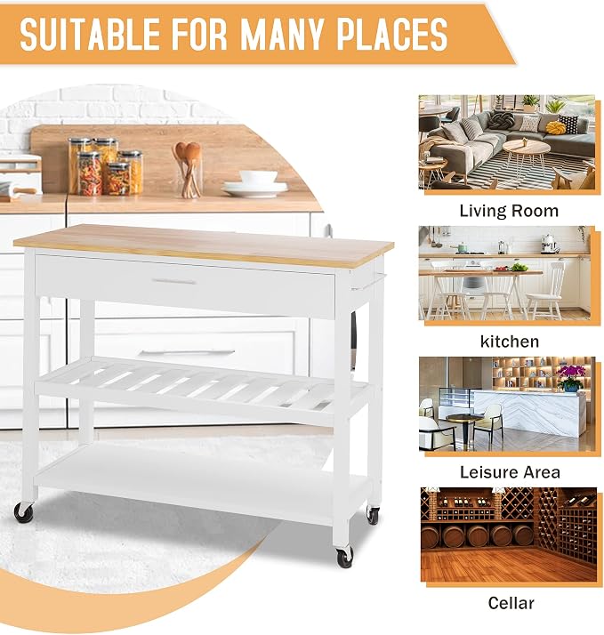 JY QAQA 40" Kitchen Island on Wheels with Storage Cabinet Kitchen Cart Cabinet with Shelves, Cart Handle for Towel Rack or Free Mobility, Portable Islands for Kitchen,White