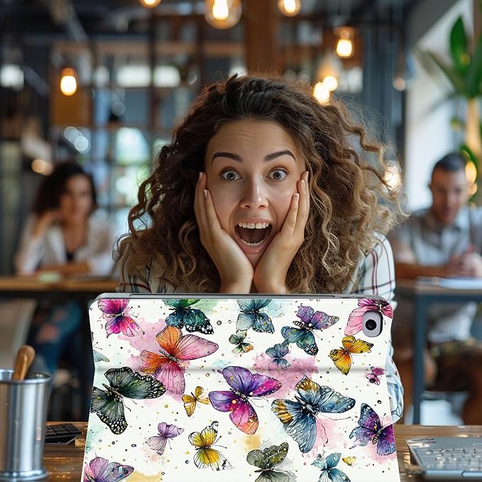 for Microsoft Surface Pro 11/10/9-13" 2024/2022 Tablet Case,Auto Wake/Sleep,Adjustable Stand Protective Cover - Watercolor Butterfly