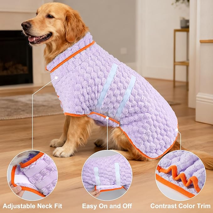 Glittme Dog Bathrobe for Drying Dogs, Super Absorbent Fleece Dog Towel Robe, Adjustable Dry Coat for Large Medium Small Dogs, Warm Pet Drying Vest for After Bath, Swimming, Muddy Walks & Car Travel