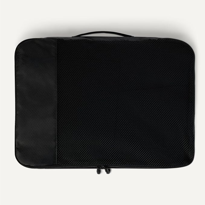 Amazon Essentials 4-Piece Packing Cubes Travel Accessories Set, Luggage Organizer with Double Zipper, Mesh Top, Space-Saving Design, Webbing Handle, 2 Medium/2 Large, Black (Previously Amazon Basics)
