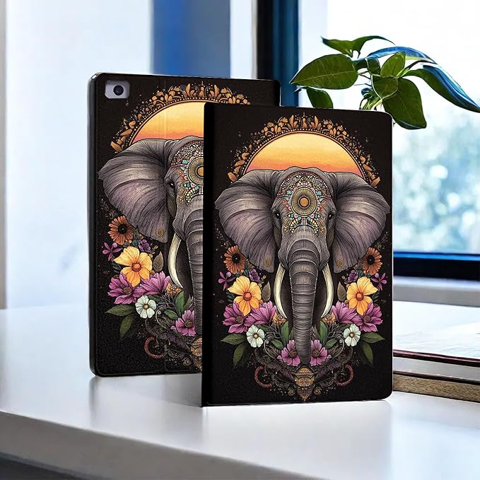 for Microsoft Surface Pro 7 Plus,Surface Pro 7/6/5/4 12.3" Tablet Case,Auto Wake/Sleep,Adjustable Stand Protective Cover - Mandala Elephant