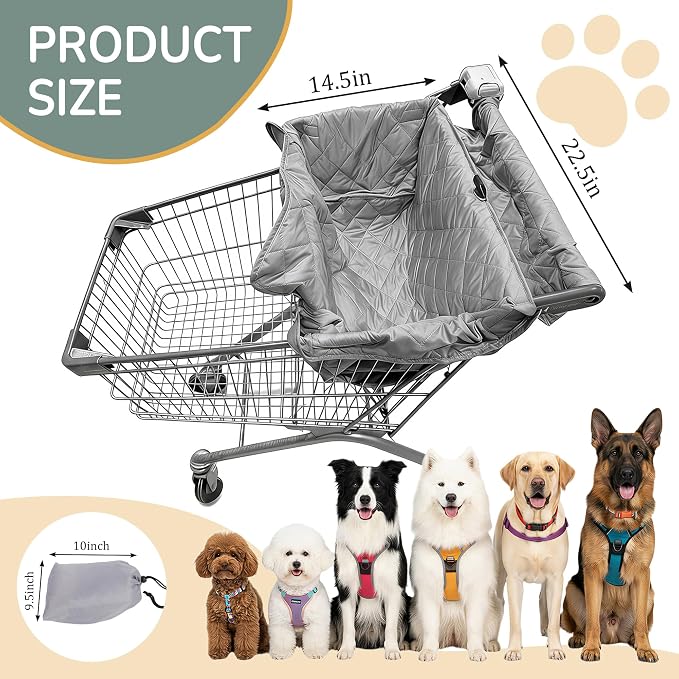 Portable Shopping Cart Cover for Dogs | Grocery Cart Cover with Carry Bag for Pets, Secured with Velcro, Soft, Comfortable and Waterproof, Easy to Clean